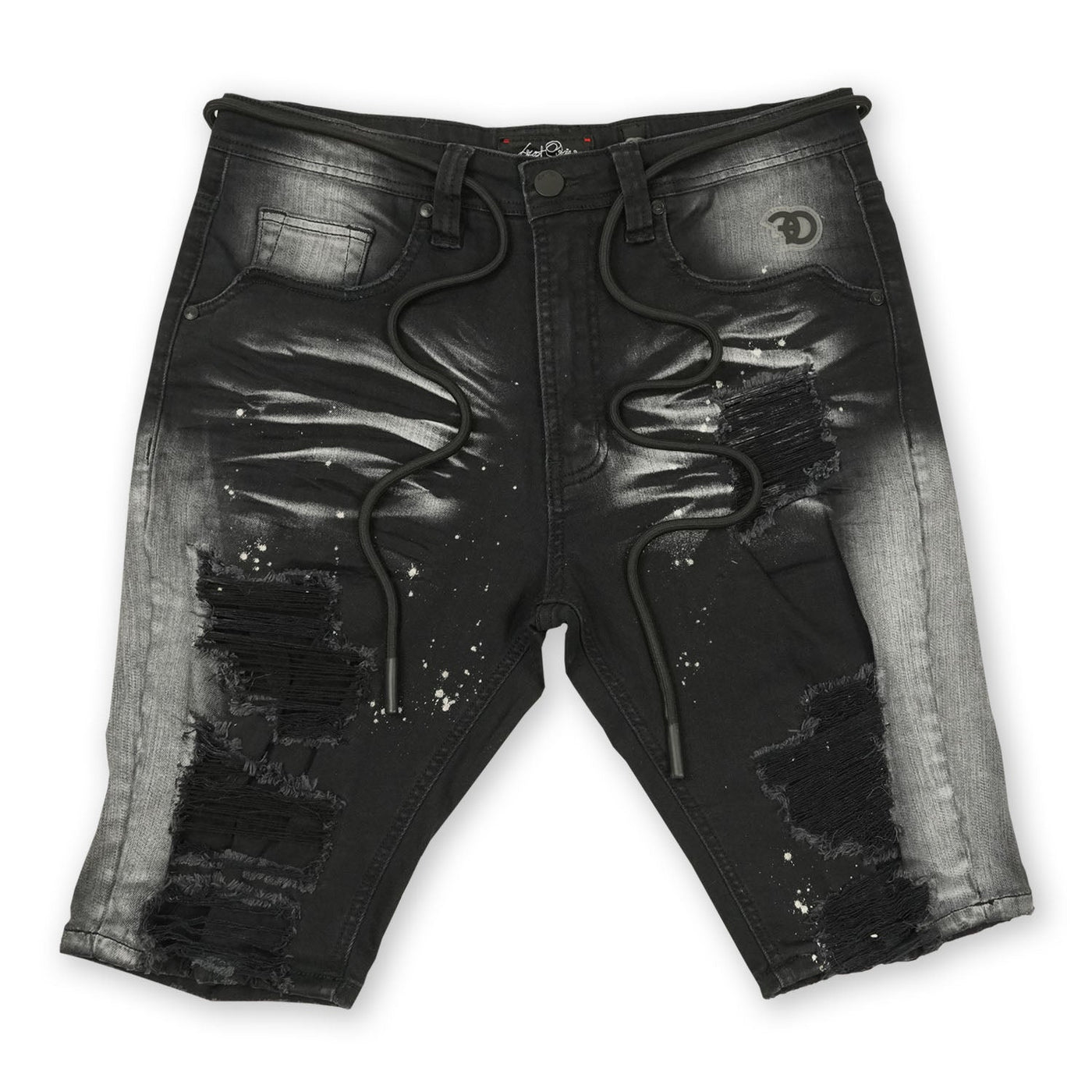 F622 Frost Shredded Denim Shorts - Black