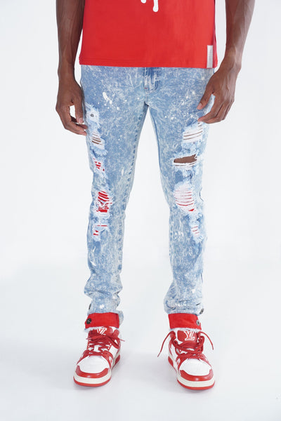 F1745 Shredded jeans w/ Cord Layer - Light wash