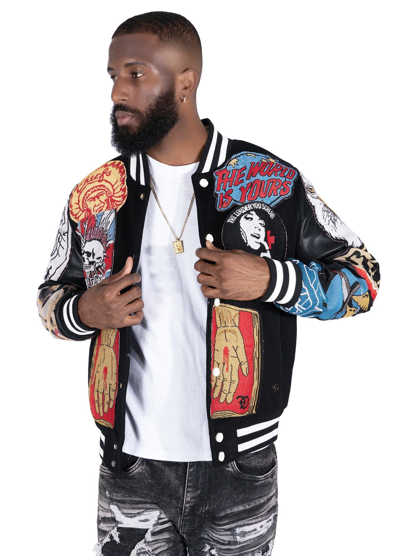 F1005 Love Scars Varsity Jacket - Black