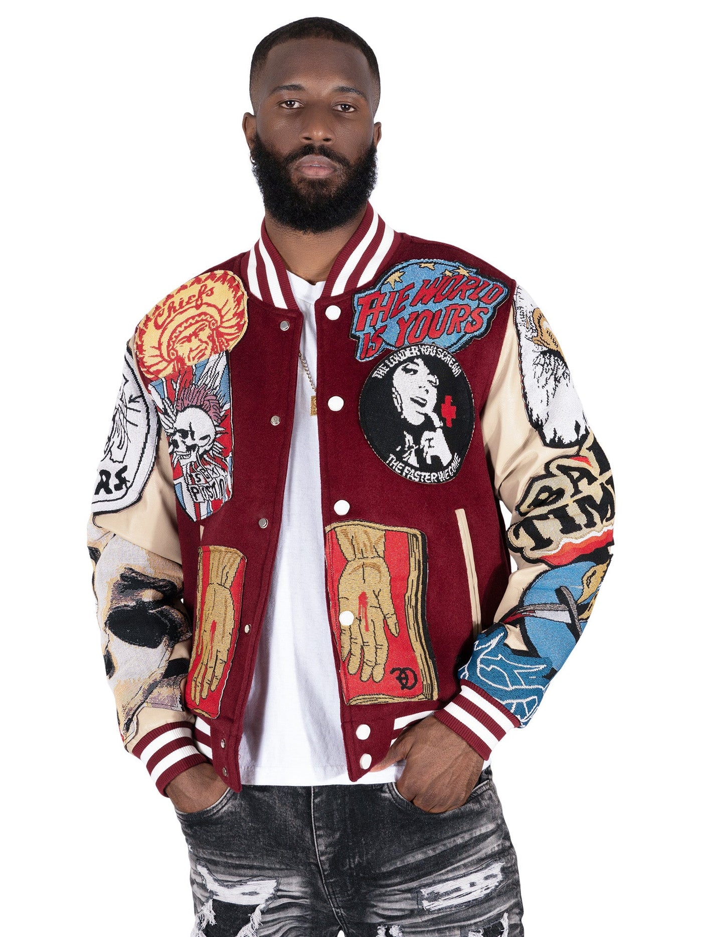 F1005 Love Scars Varsity Jacket - Burgundy