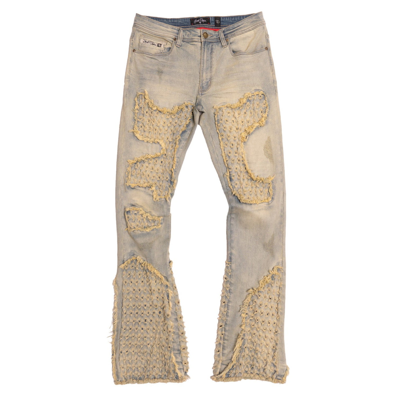 F1723 Tattered Denim Stacked  Jeans - Dirt