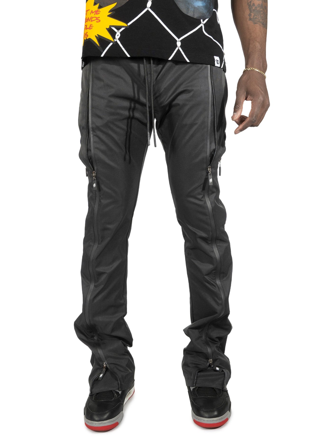 F1736 Zerelly Nylon Stacked Pants - Black
