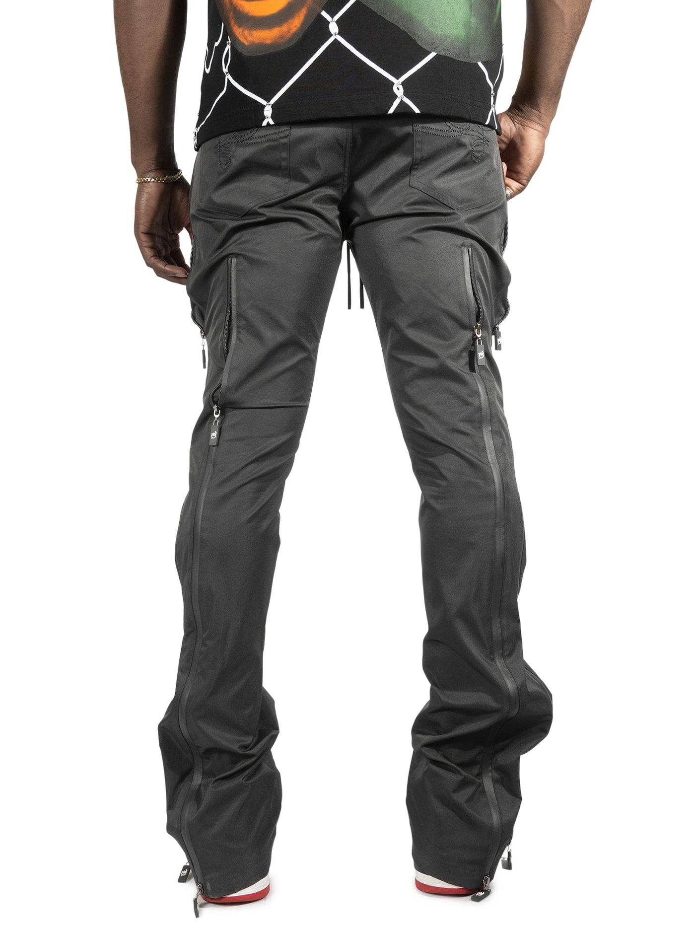 F1736 Zerelly Nylon Stacked Pants - Black