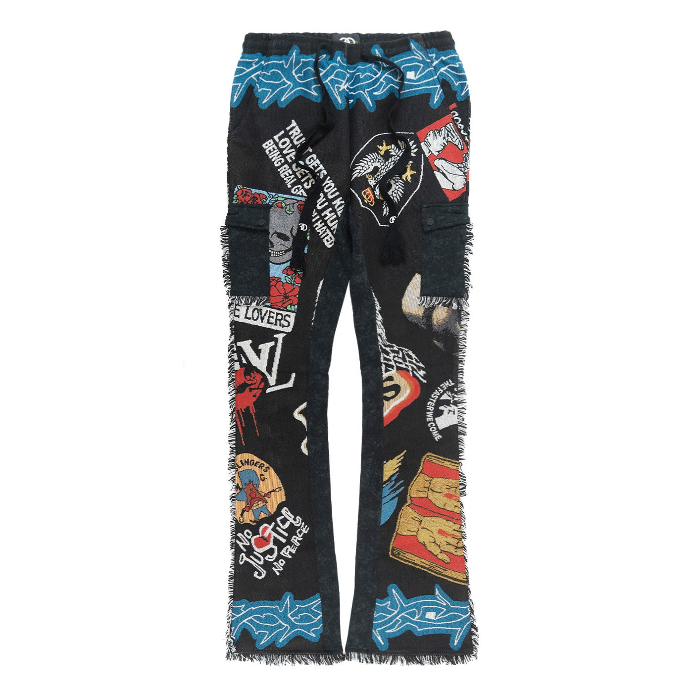 F1755 Brave Heart Tapestry Stacked Pants - Black