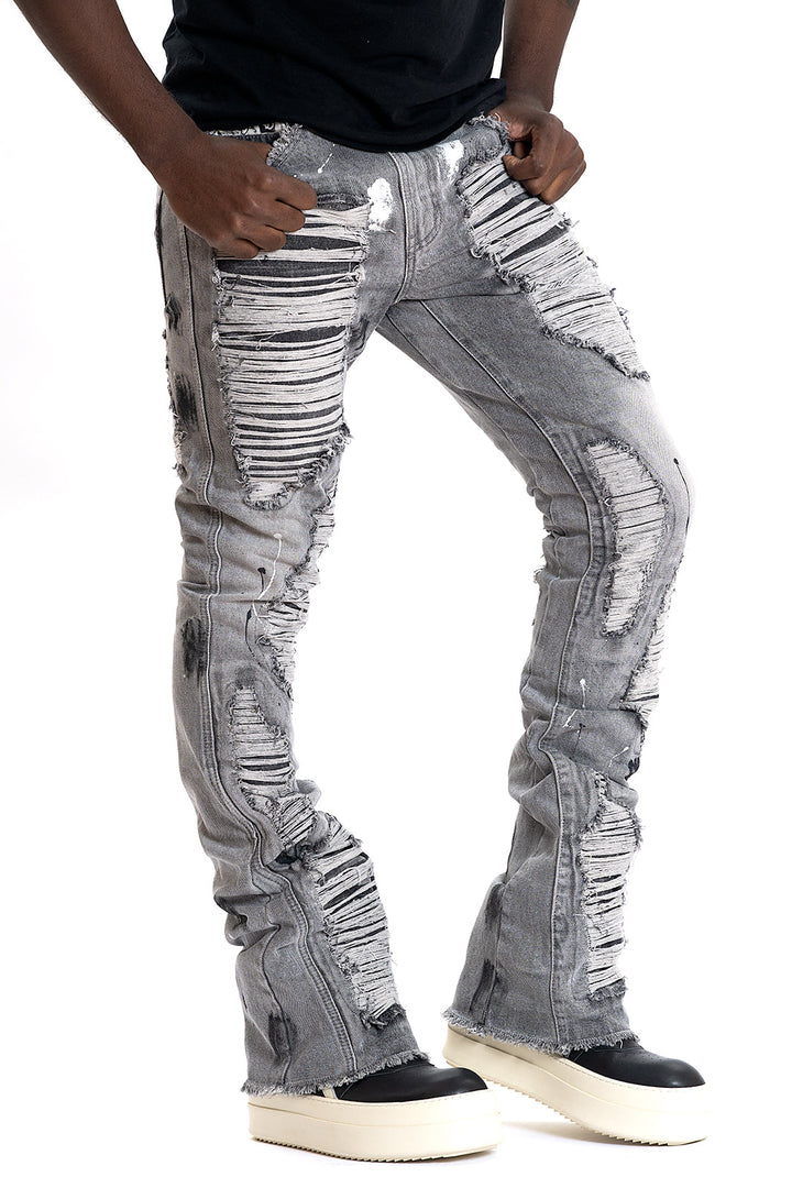 F1772 Basel Distressed Stacked Jeans - Gray – FROST ORIGINALS