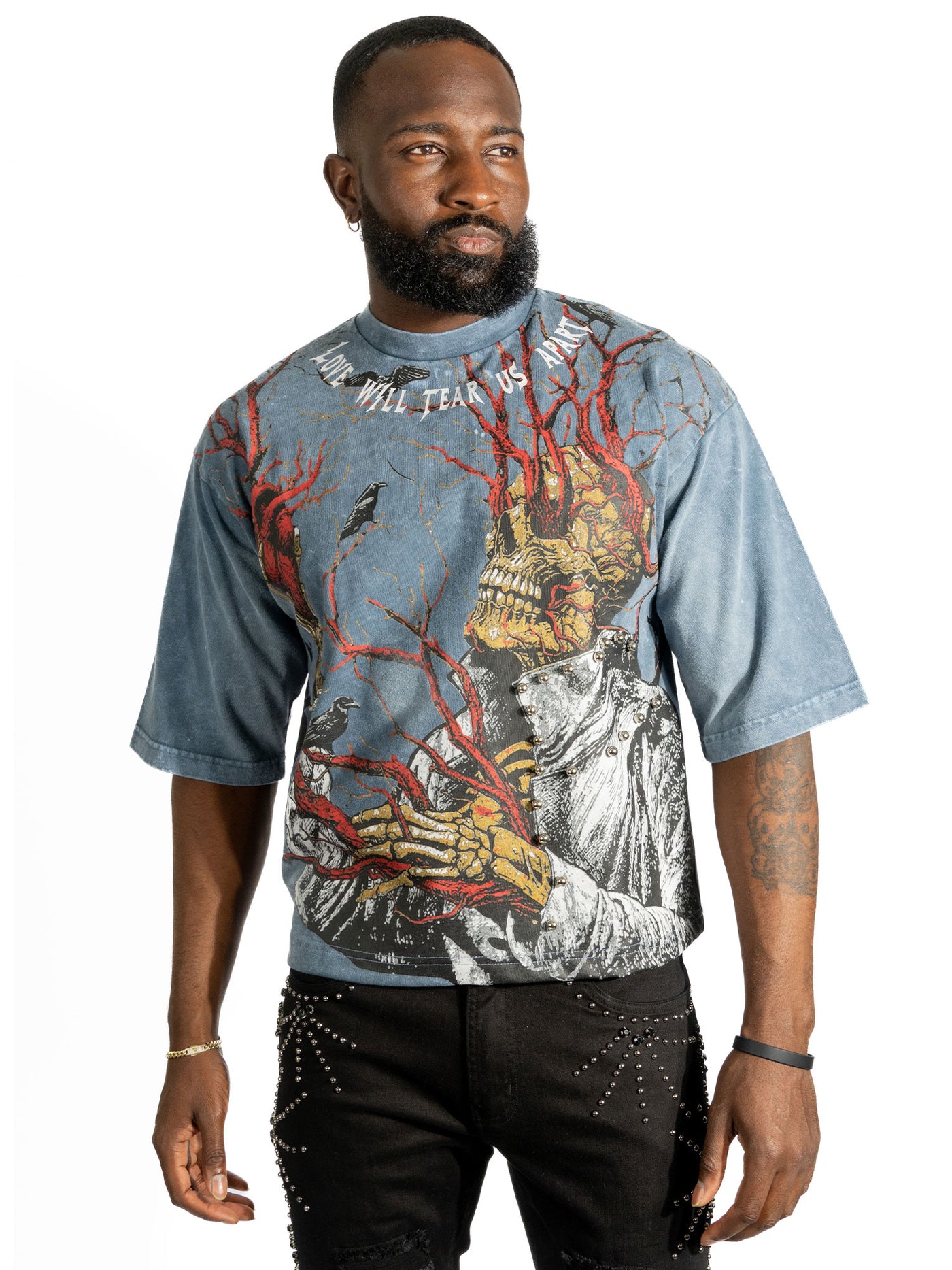 F179 Heartless Cropped Tee - Blue