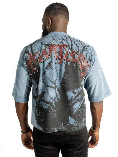 F179 Heartless Cropped Tee - Blue