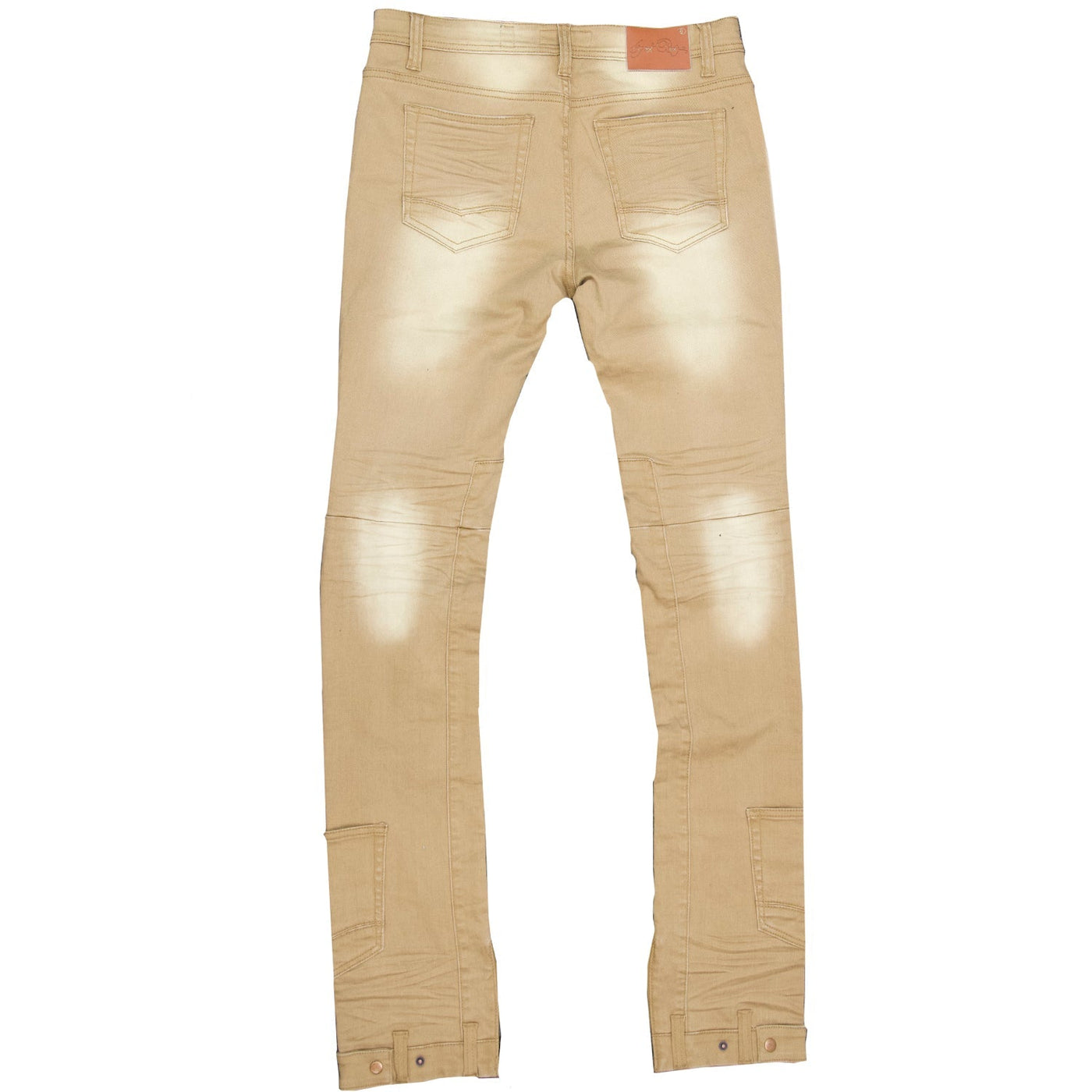 F1748 Shredded Biker Denim Jeans w/ Bottom Leg Zipper | 40-inch Inseam - Khaki
